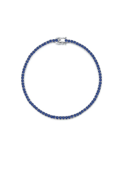 B049 Blue Diamond [2mm] 925 Sterling Silver Cubic Zirconia Geometric Dainty Bracelet